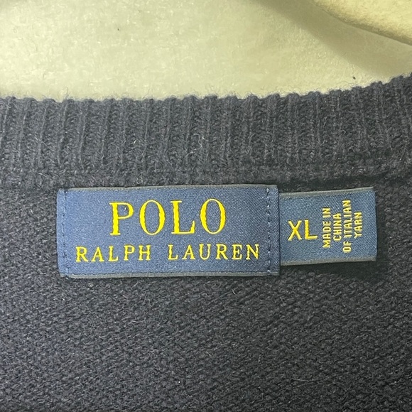 Polo Ralph Lauren Men’s 100% Lambs Wool V-Neck Sweater Embroidered Logo XL Navy - Picture 4 of 5